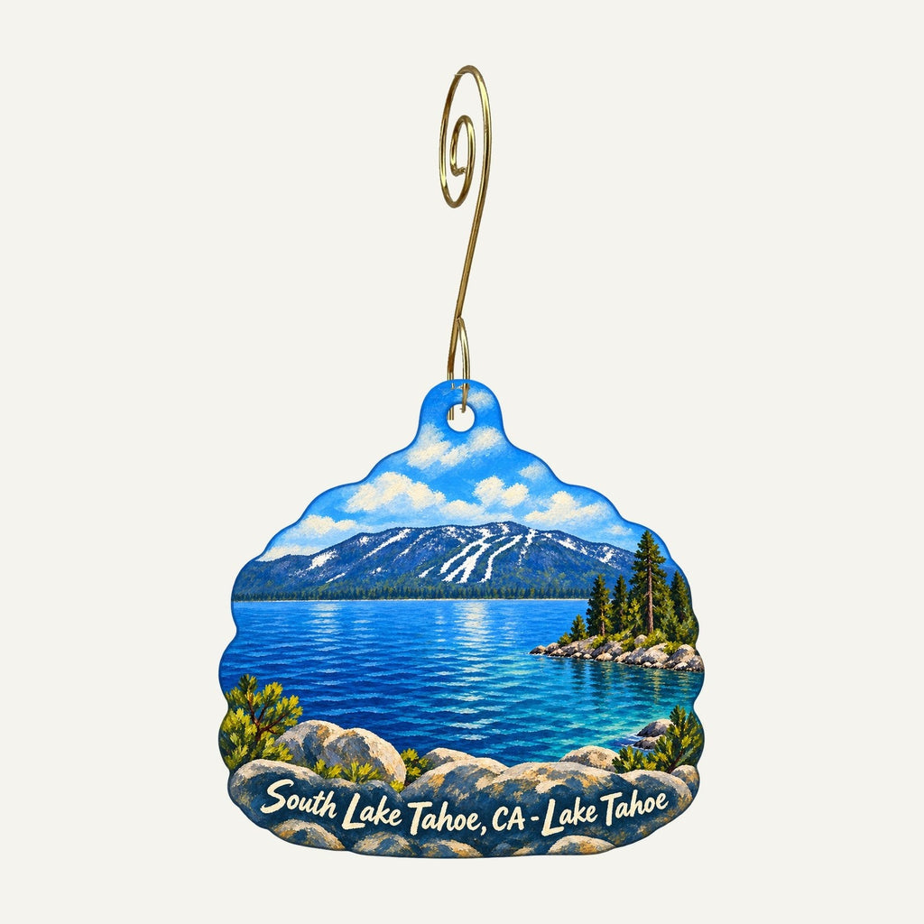Cuppa Tahoe Town Icon custom wood ornament OC1240 hanging on hook