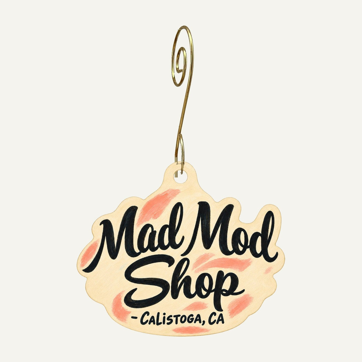 Mad Mod Shop Logo custom wood ornament OC1244 hanging on hook