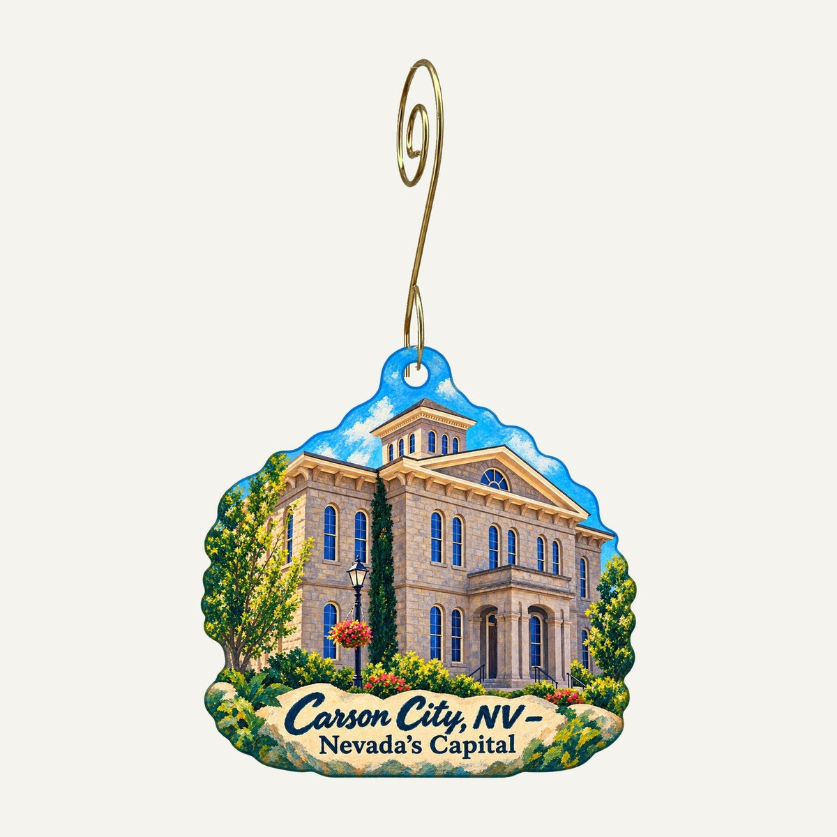 The Gifting Tree Town Icon custom wood ornament OC1249 hanging on hook