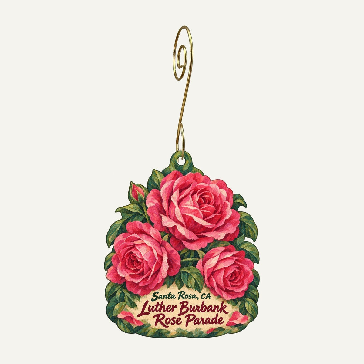 Copperfield's Books Town Icon custom wood ornament OC124 hanging on hook