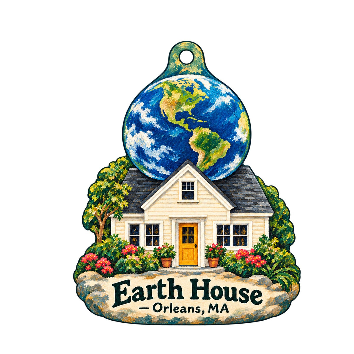 Earth House Logo custom wood ornament OC1250 on white