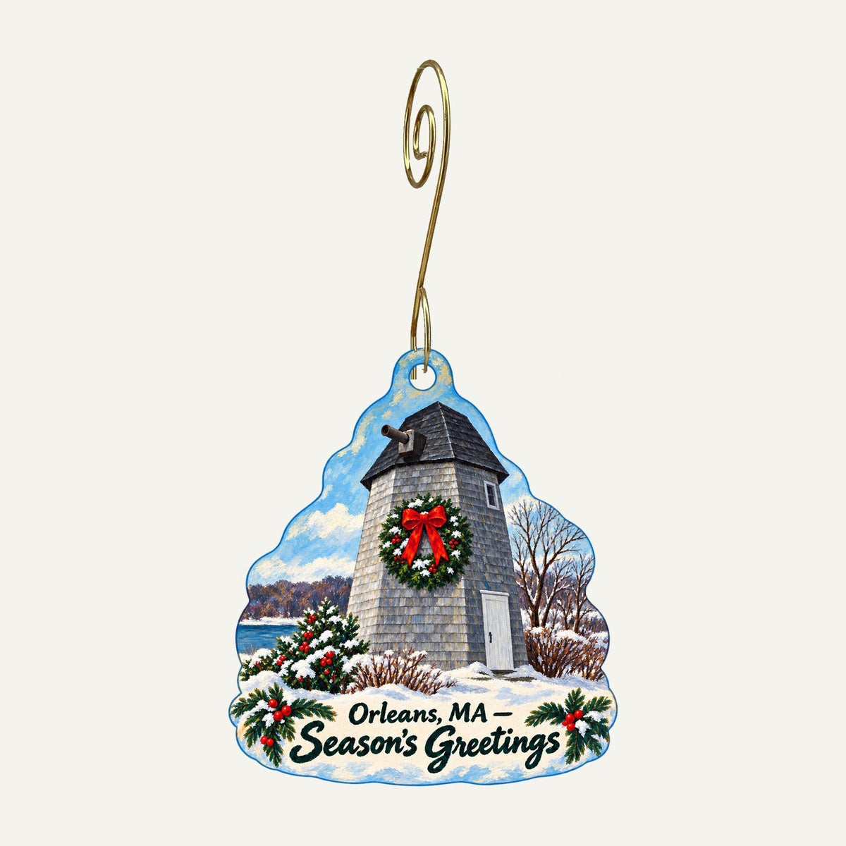 Earth House Christmas custom wood ornament OC1251 hanging on hook