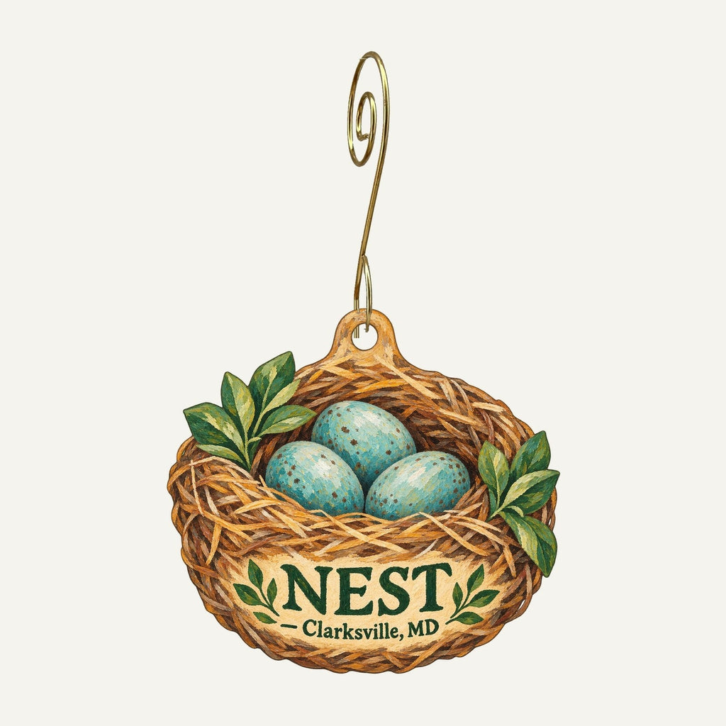 Nest Logo custom wood ornament OC1262 hanging on hook