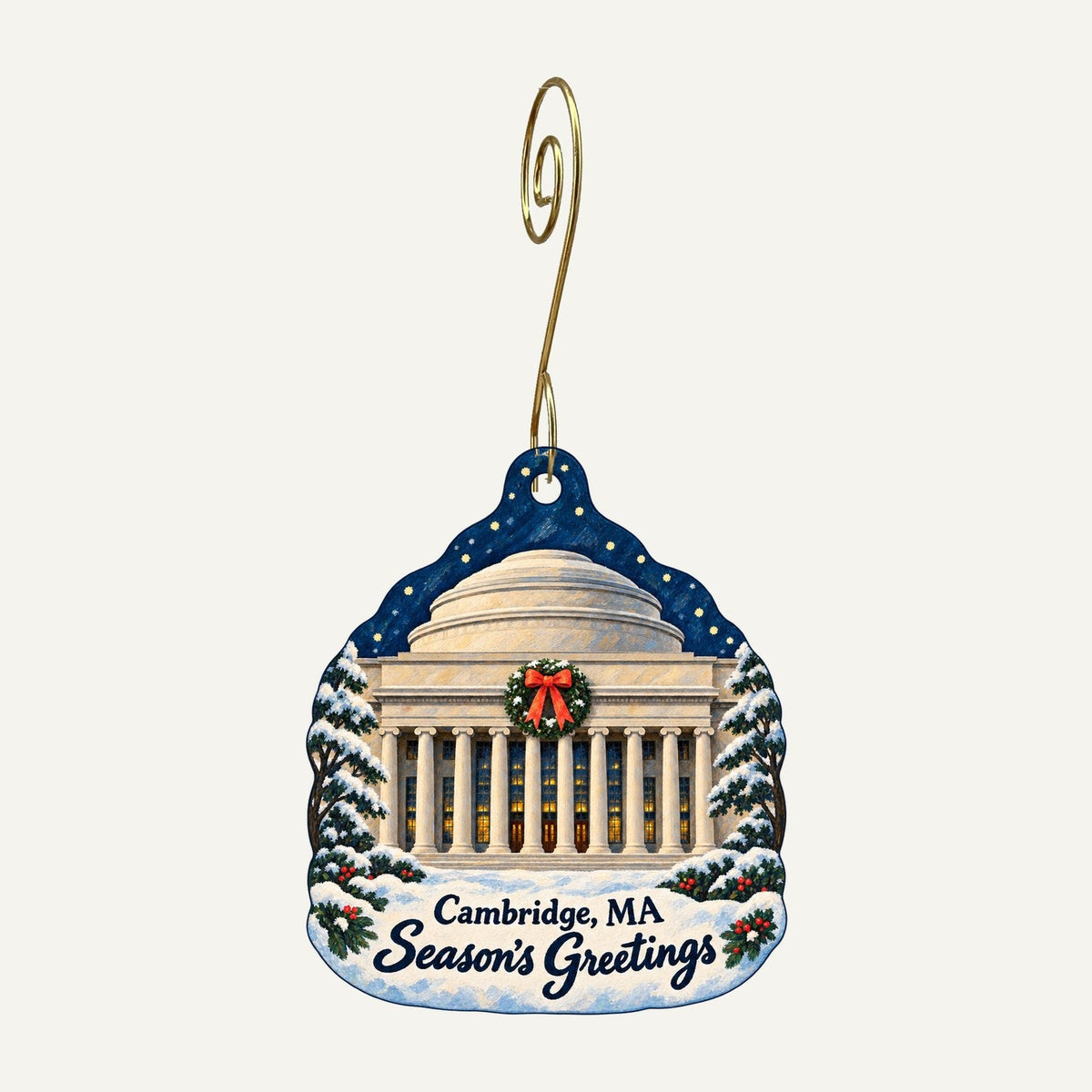 MIT Museum Store Christmas custom wood ornament OC1269 hanging on hook