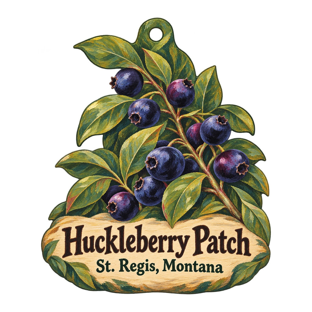Huckleberry Patch Logo custom wood ornament OC1271 on white