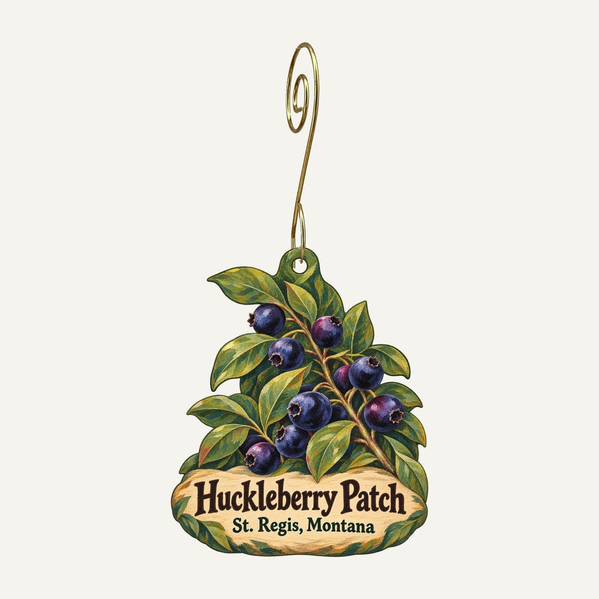 Huckleberry Patch Logo custom wood ornament OC1271 hanging on hook