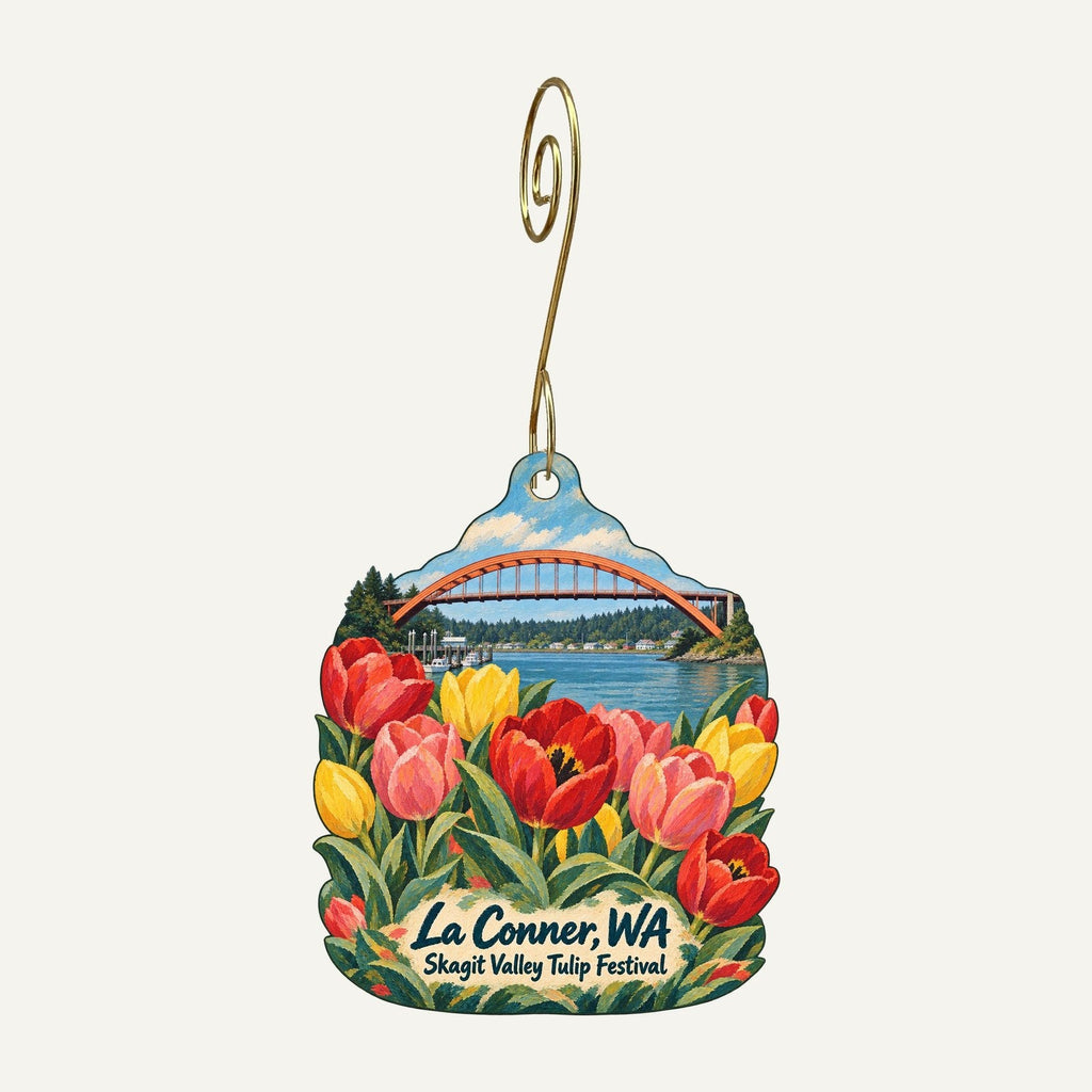 The Wood Merchant Town Icon custom wood ornament OC127 hanging on hook