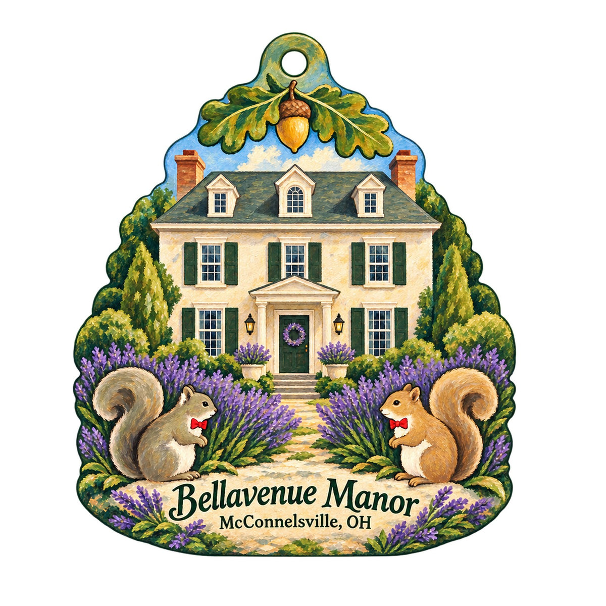 Bellavenue Manor Logo custom wood ornament OC1280 on white