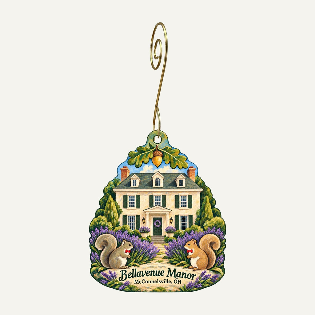 Bellavenue Manor Logo custom wood ornament OC1280 hanging on hook