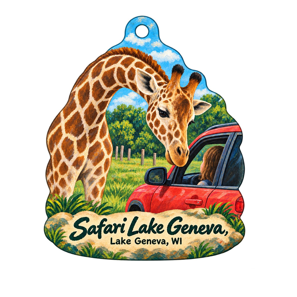 Safari Lake Geneva Logo custom wood ornament OC1283 on white
