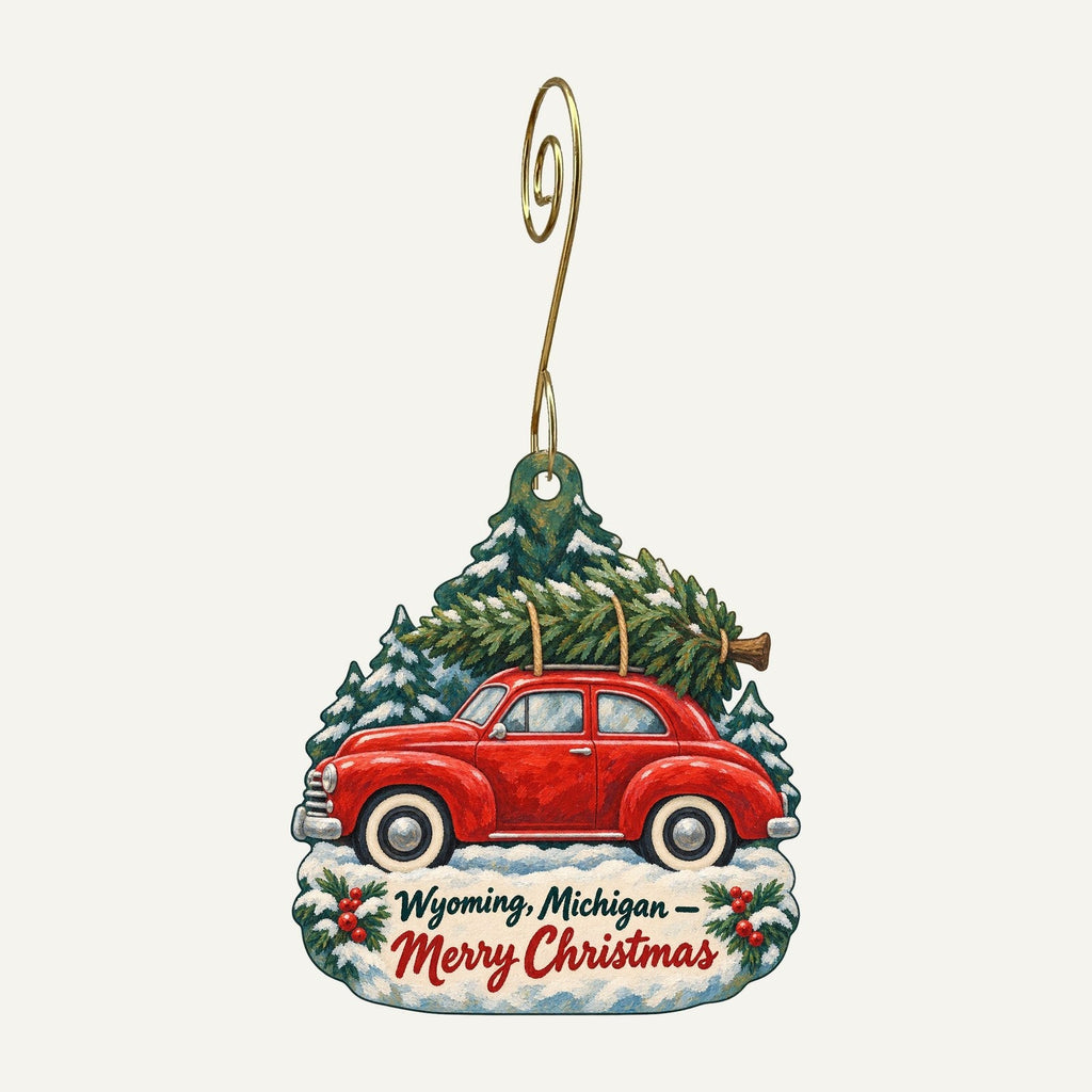 Rustic Corner Christmas custom wood ornament OC1290 hanging on hook