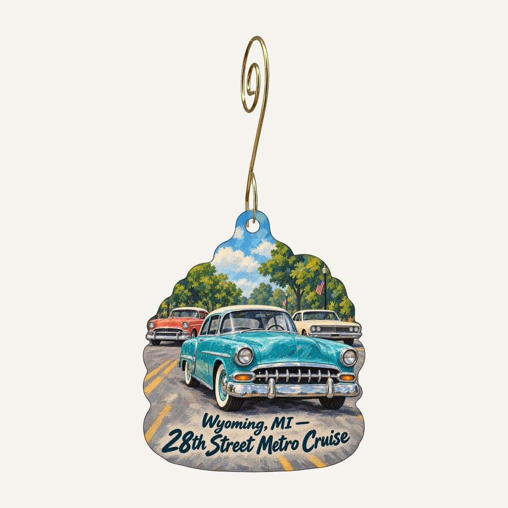 Rustic Corner Town Icon custom wood ornament OC1291 hanging on hook