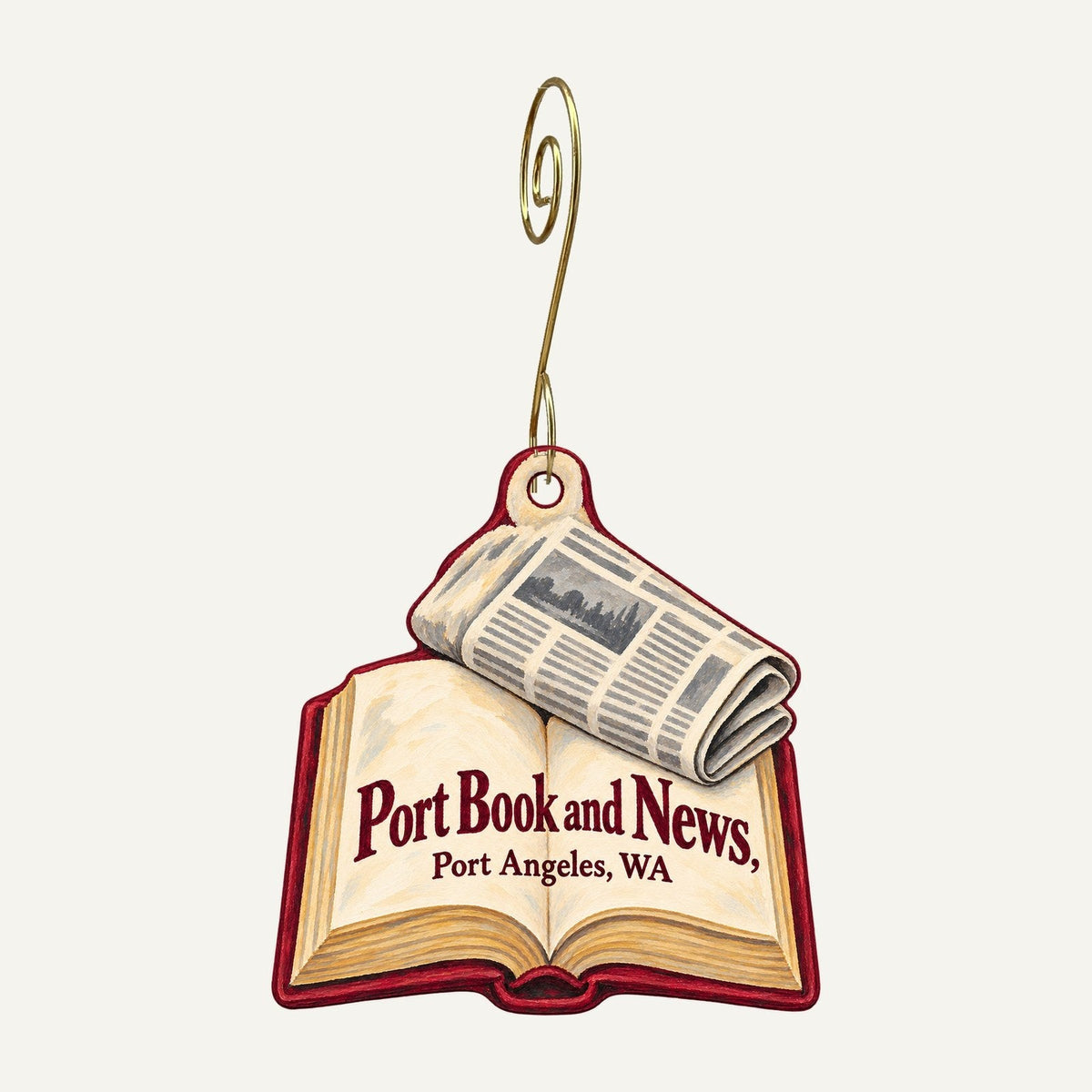 Port Book and News Logo custom wood ornament OC1292 hanging on hook