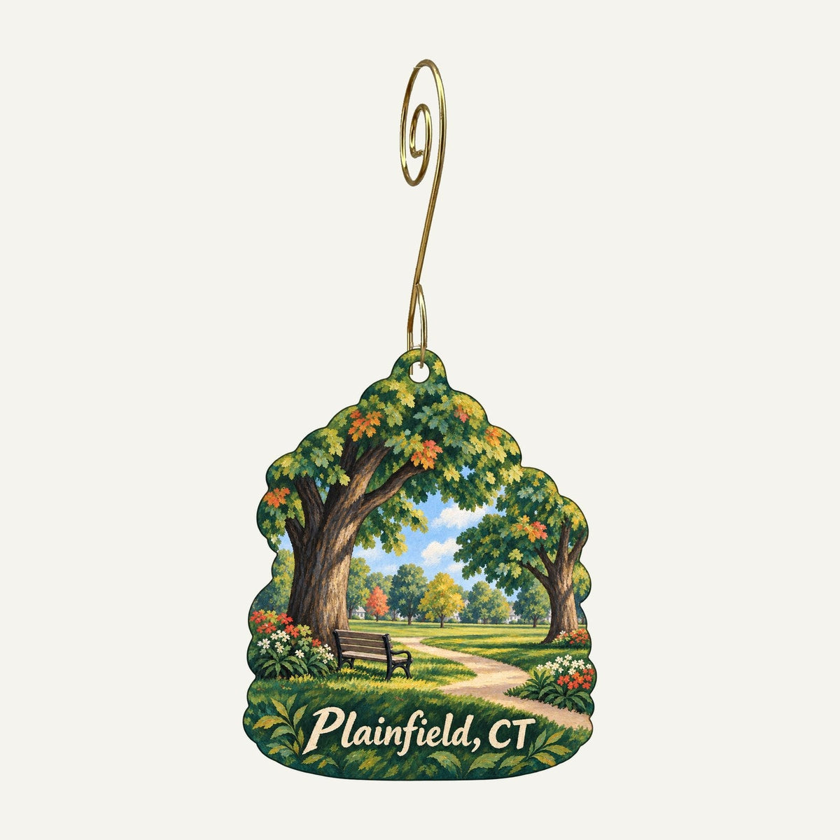 M's Boutique Town Icon custom wood ornament OC1300 hanging on hook