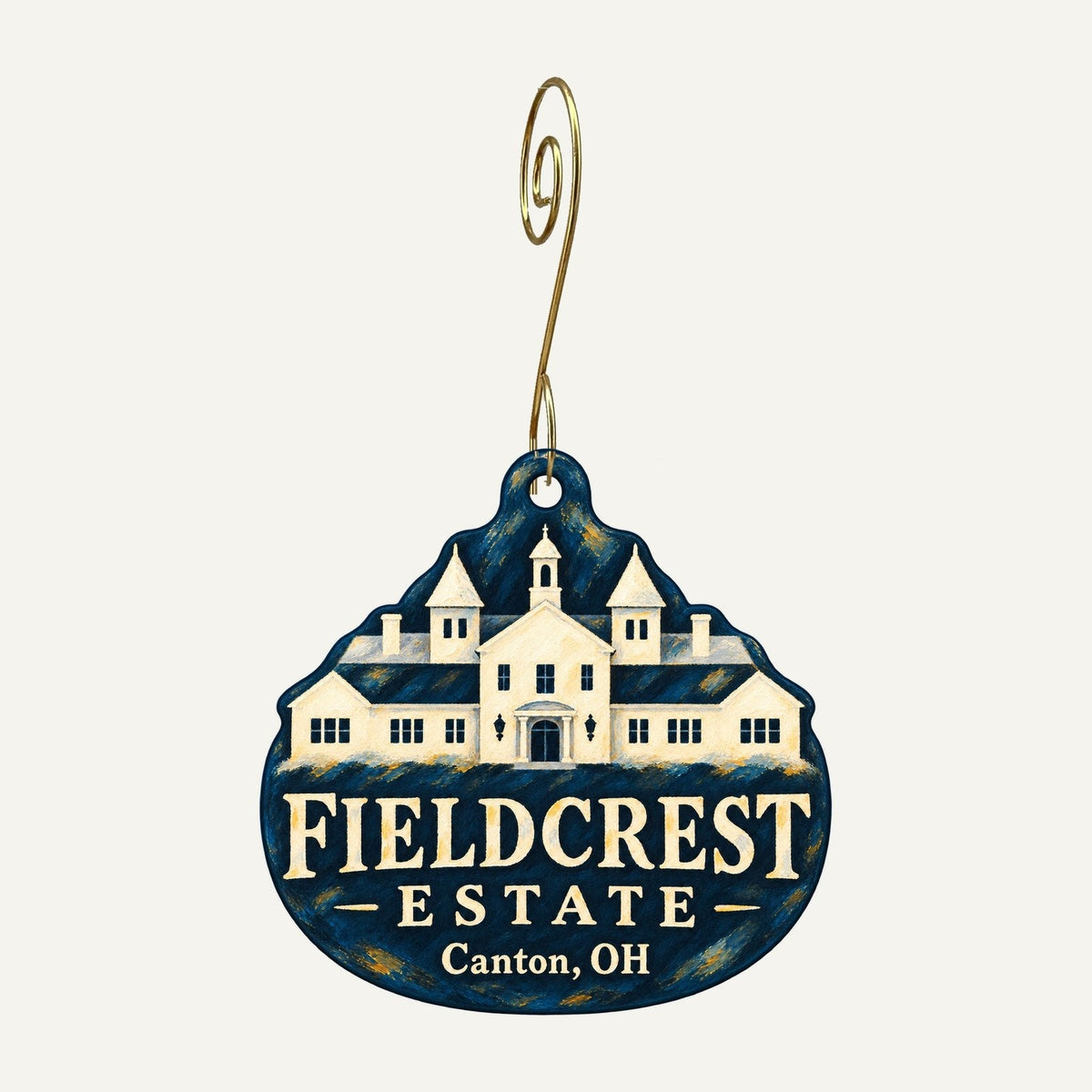 Fieldcrest Estate Ltd Logo custom wood ornament OC1307 hanging on hook