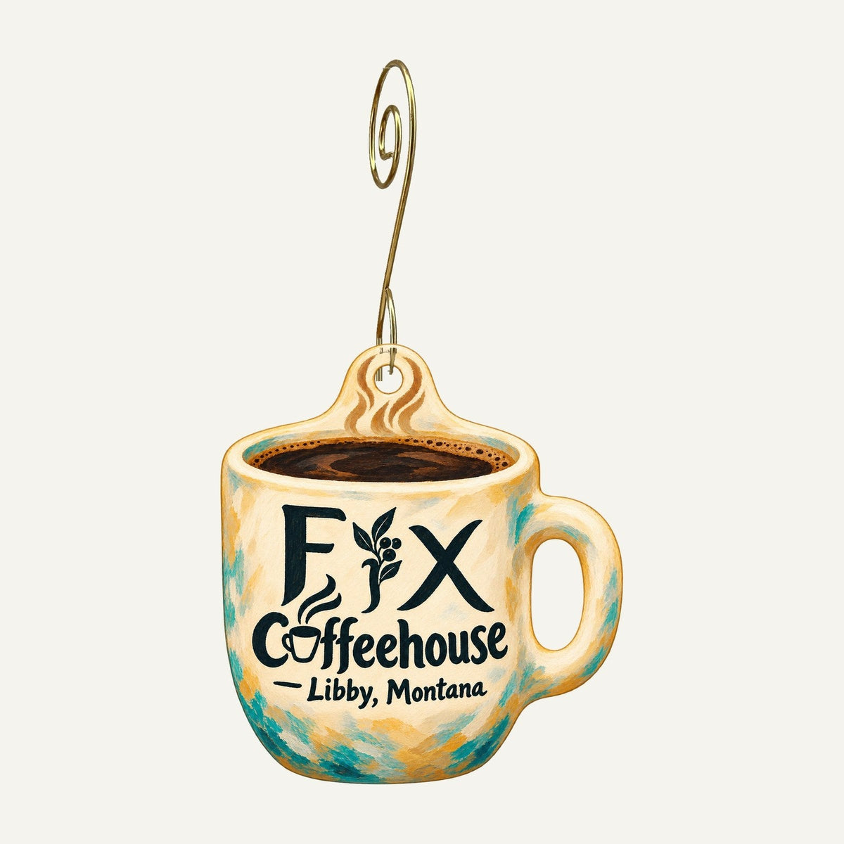 Fix Coffeehouse Logo custom wood ornament OC1313 hanging on hook