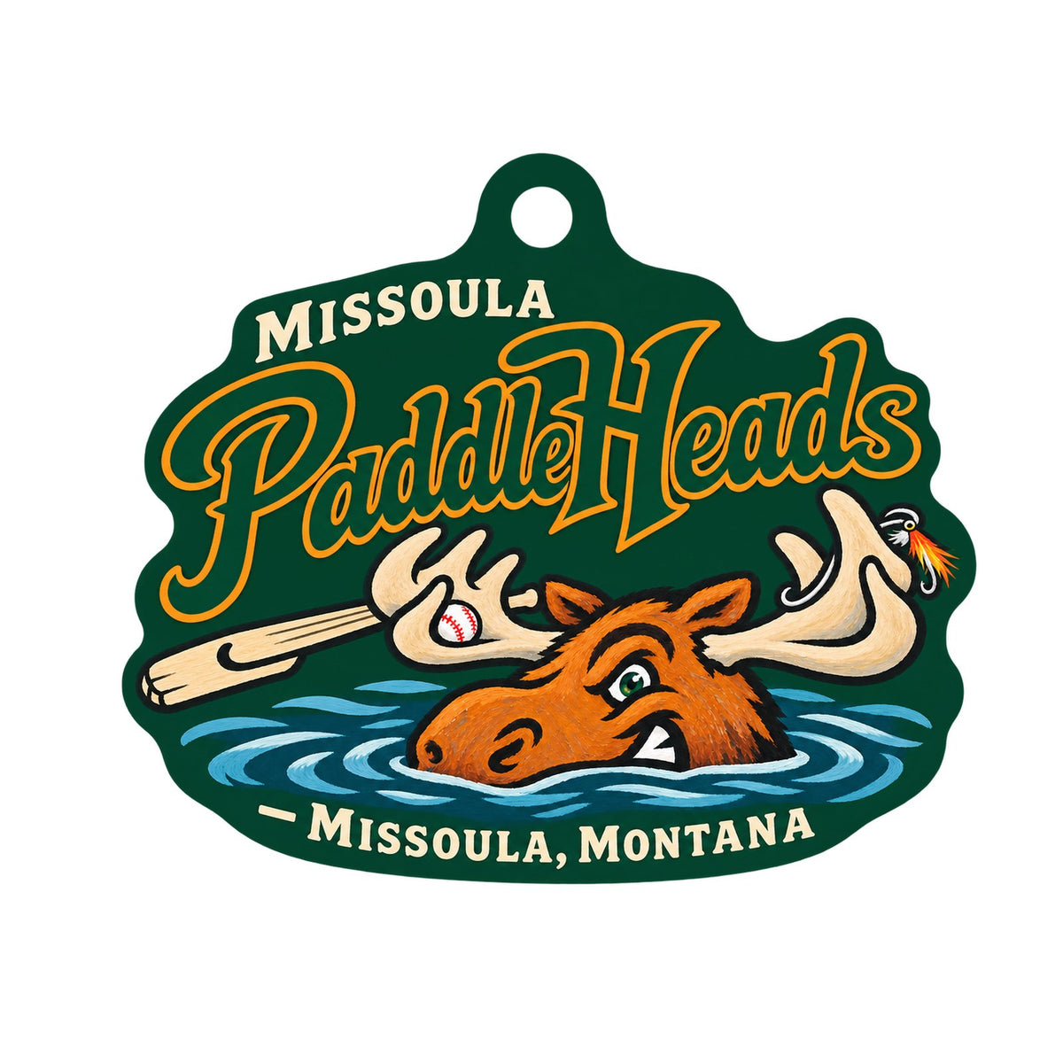 Missoula PaddleHeads Logo custom wood ornament OC1316 on white