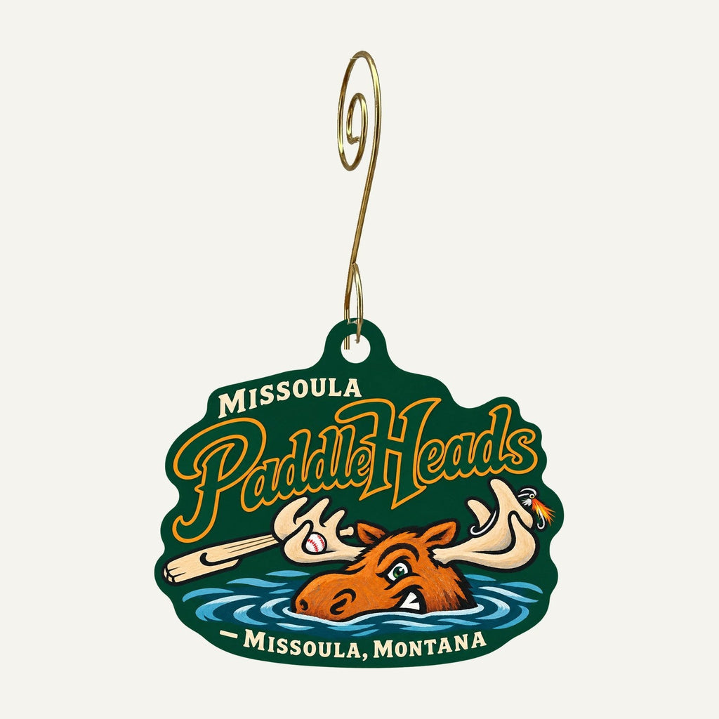 Missoula PaddleHeads Logo custom wood ornament OC1316 hanging on hook