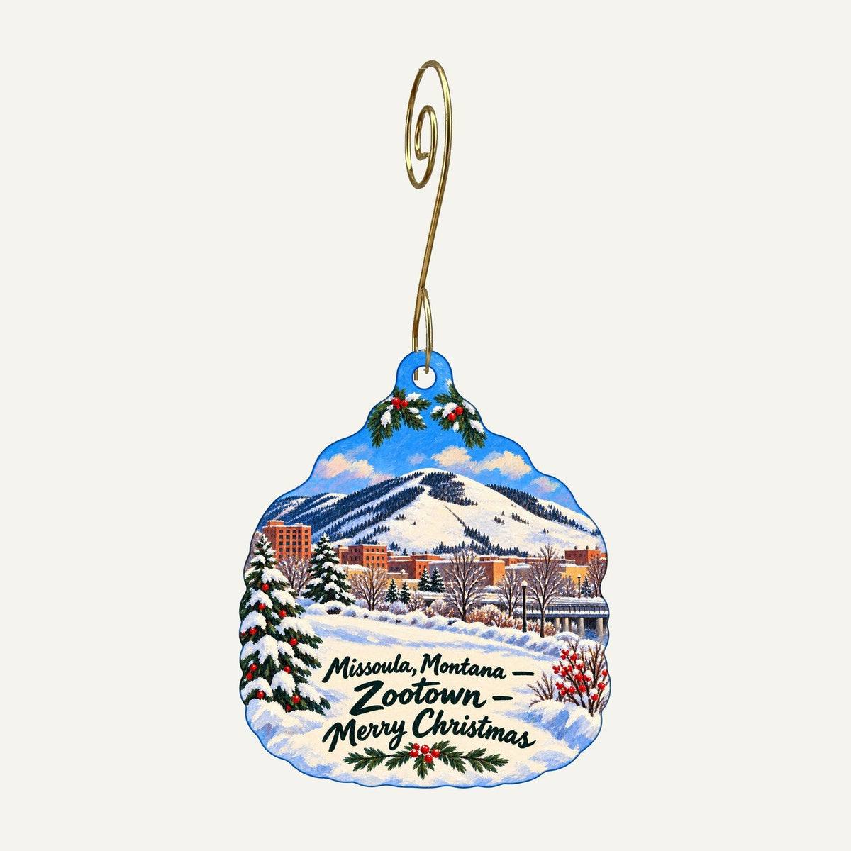 Missoula PaddleHeads Christmas custom wood ornament OC1317 hanging on hook