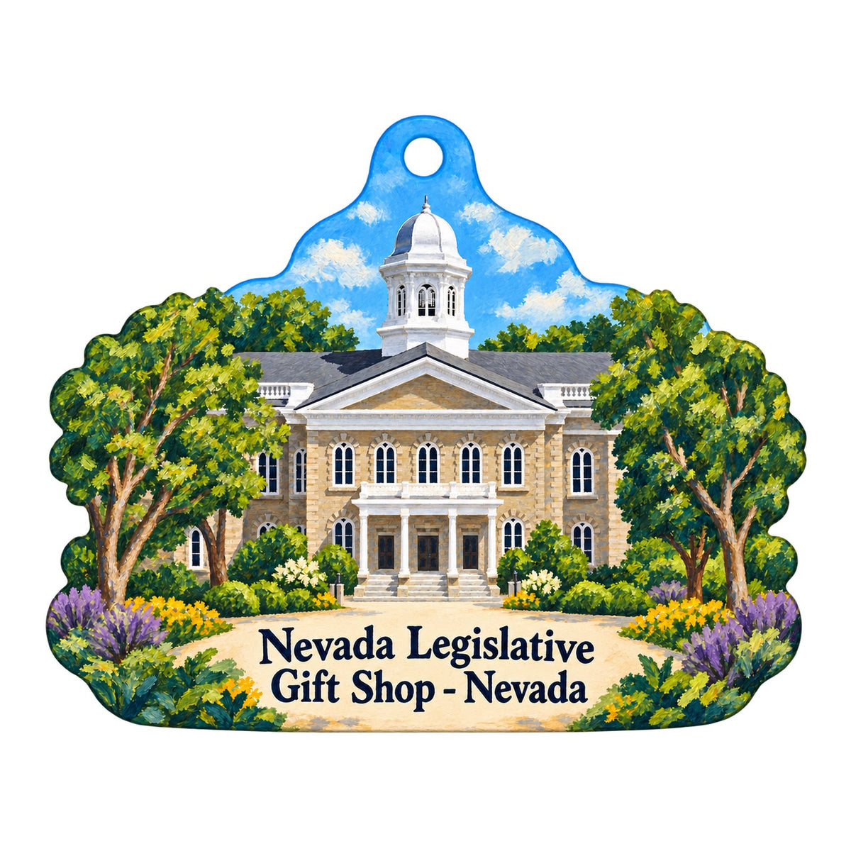 Nevada Legislative Gift Shop Logo custom wood ornament OC1319 on white