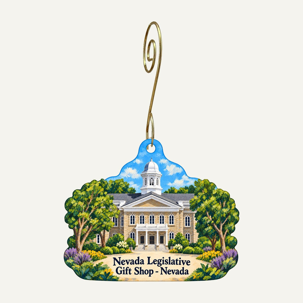 Nevada Legislative Gift Shop Logo custom wood ornament OC1319 hanging on hook
