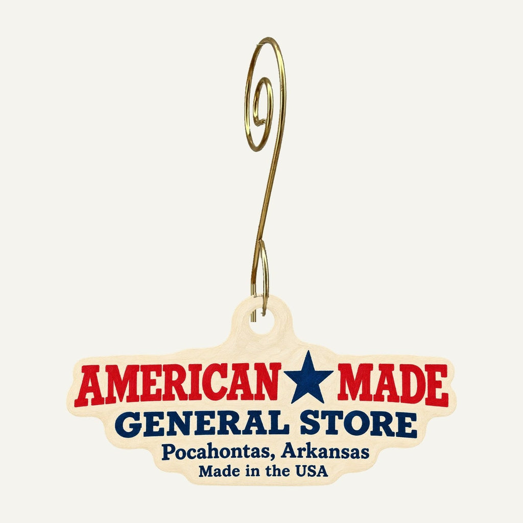 American Made General Store Logo custom wood ornament OC131 hanging on hook