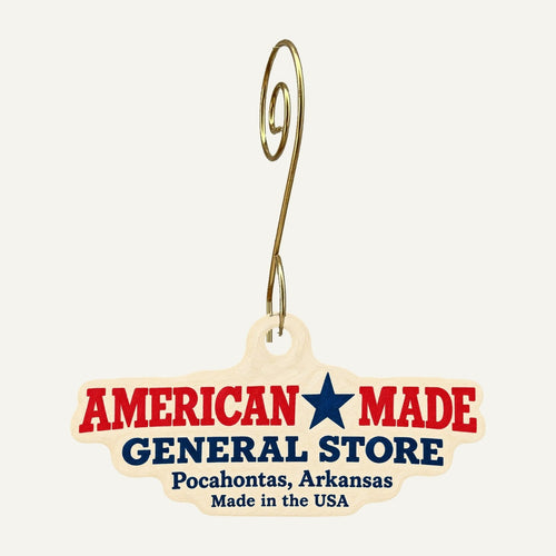 American Made General Store Logo custom wood ornament OC131 hanging on hook
