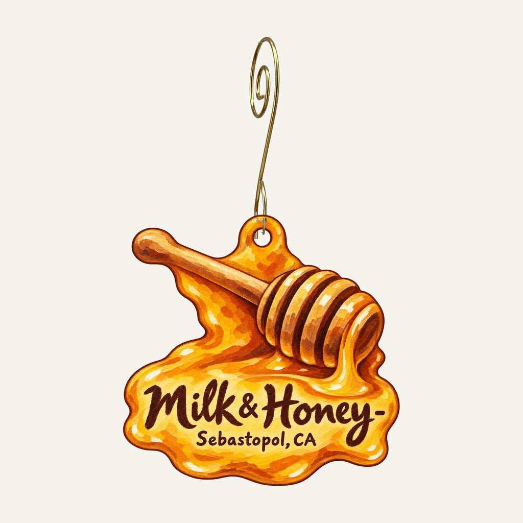 Milk & Honey Logo custom wood ornament OC1328 hanging on hook