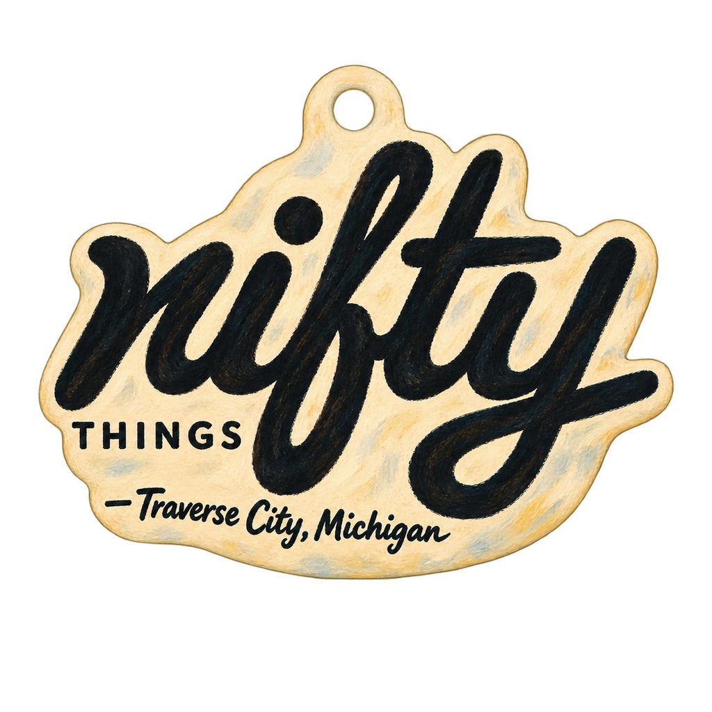Nifty Things Logo custom wood ornament OC1331 on white