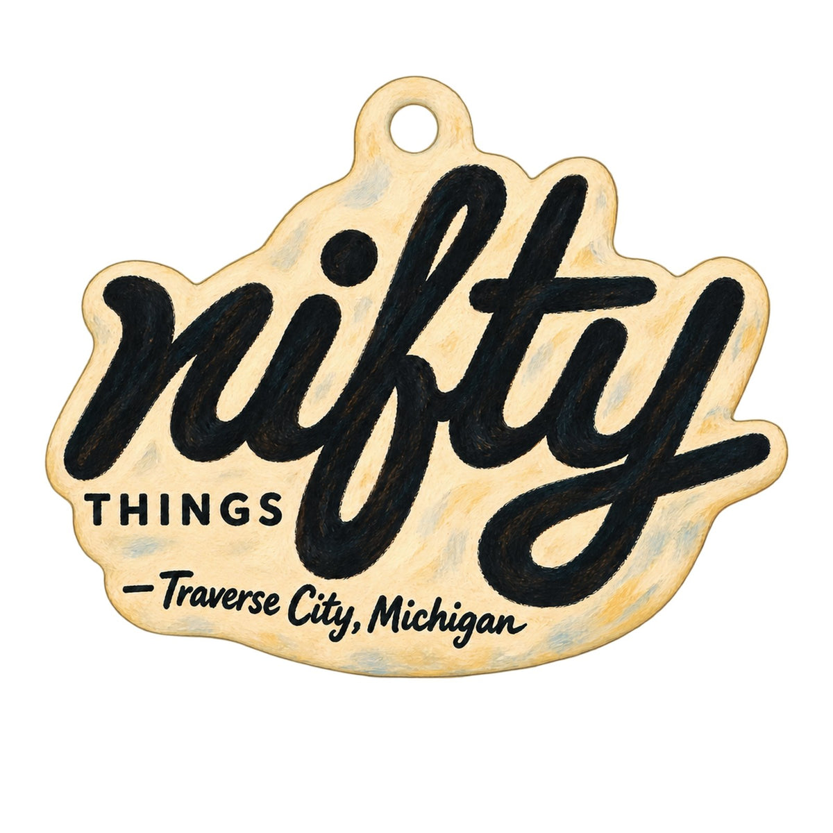 Nifty Things Logo custom wood ornament OC1331 on white