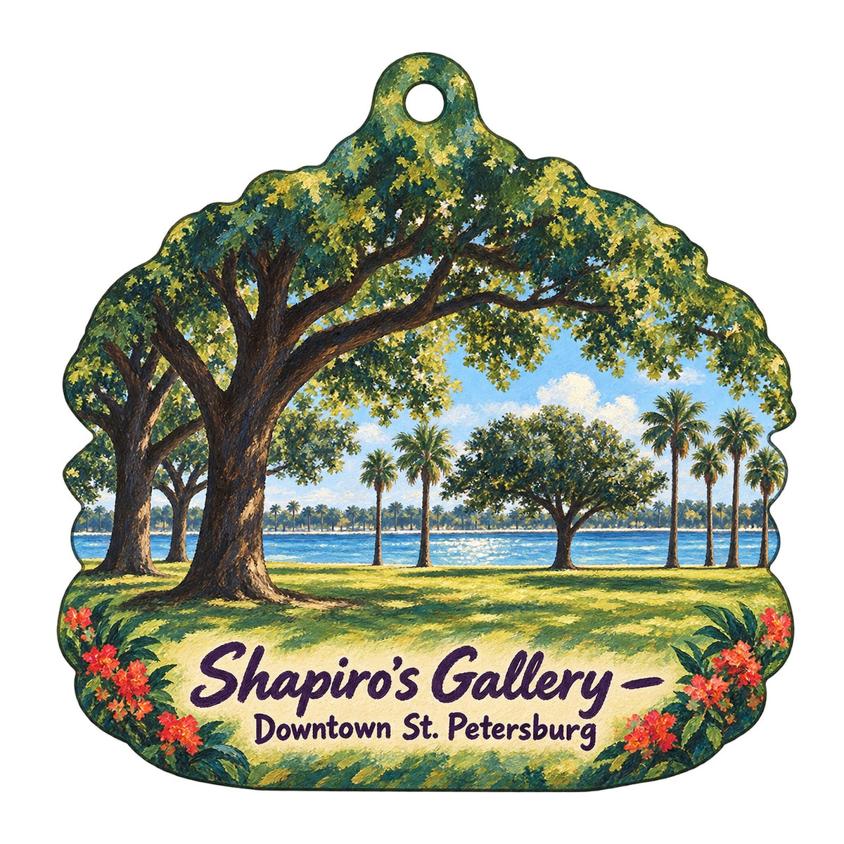 Shapiro's Gallery Logo custom wood ornament OC1334 on white