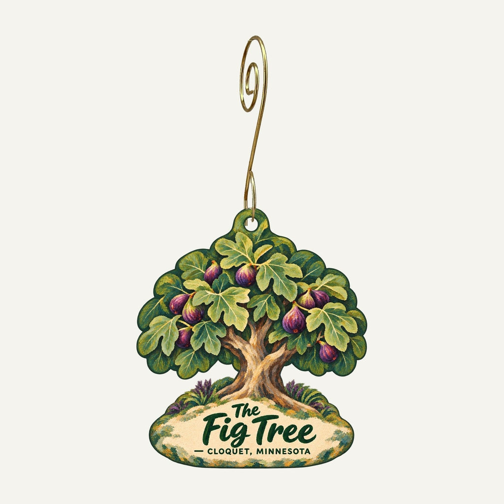 The Fig Tree Logo custom wood ornament OC1340 hanging on hook