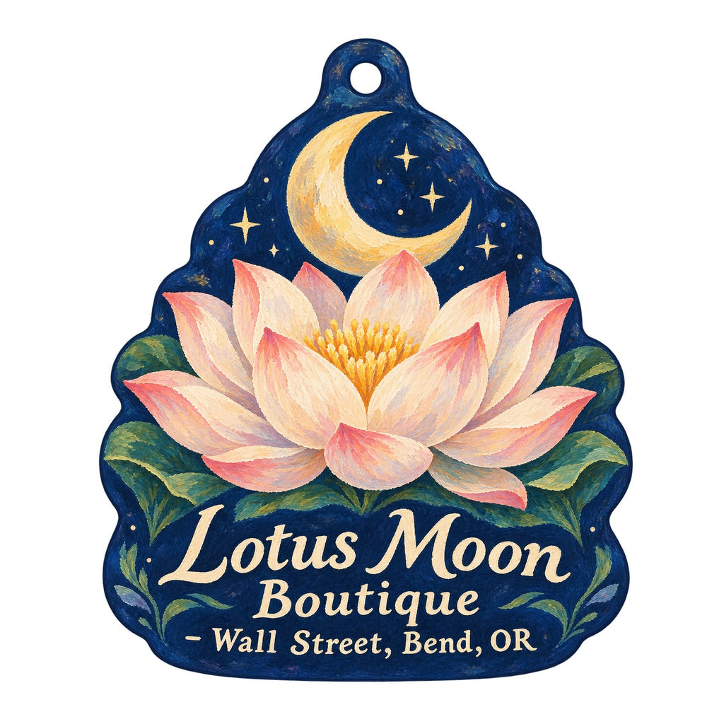 Lotus Moon Boutique Logo custom wood ornament OC1346 on white