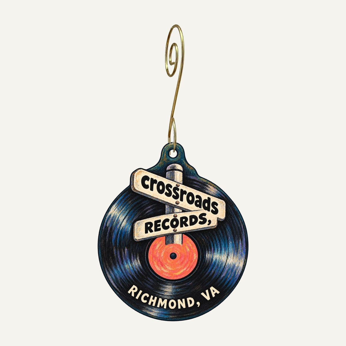 Crossroads Records Logo custom wood ornament OC1349 hanging on hook