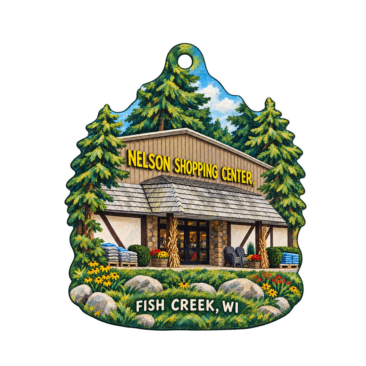 Nelson Shopping Center Logo custom wood ornament OC1352 on white