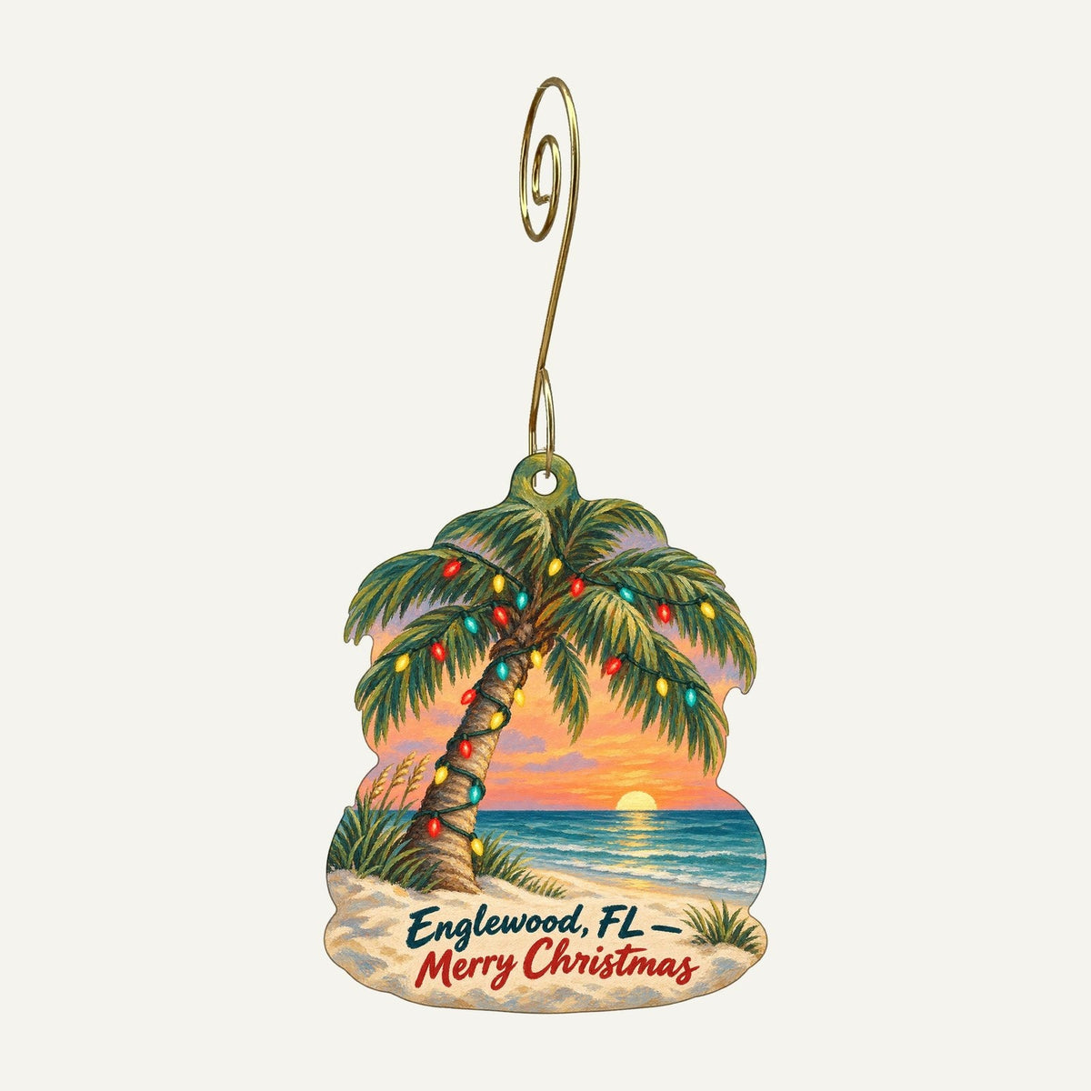 Old Florida Gallery & Outdoor Center Christmas custom wood ornament OC1356 hanging on hook