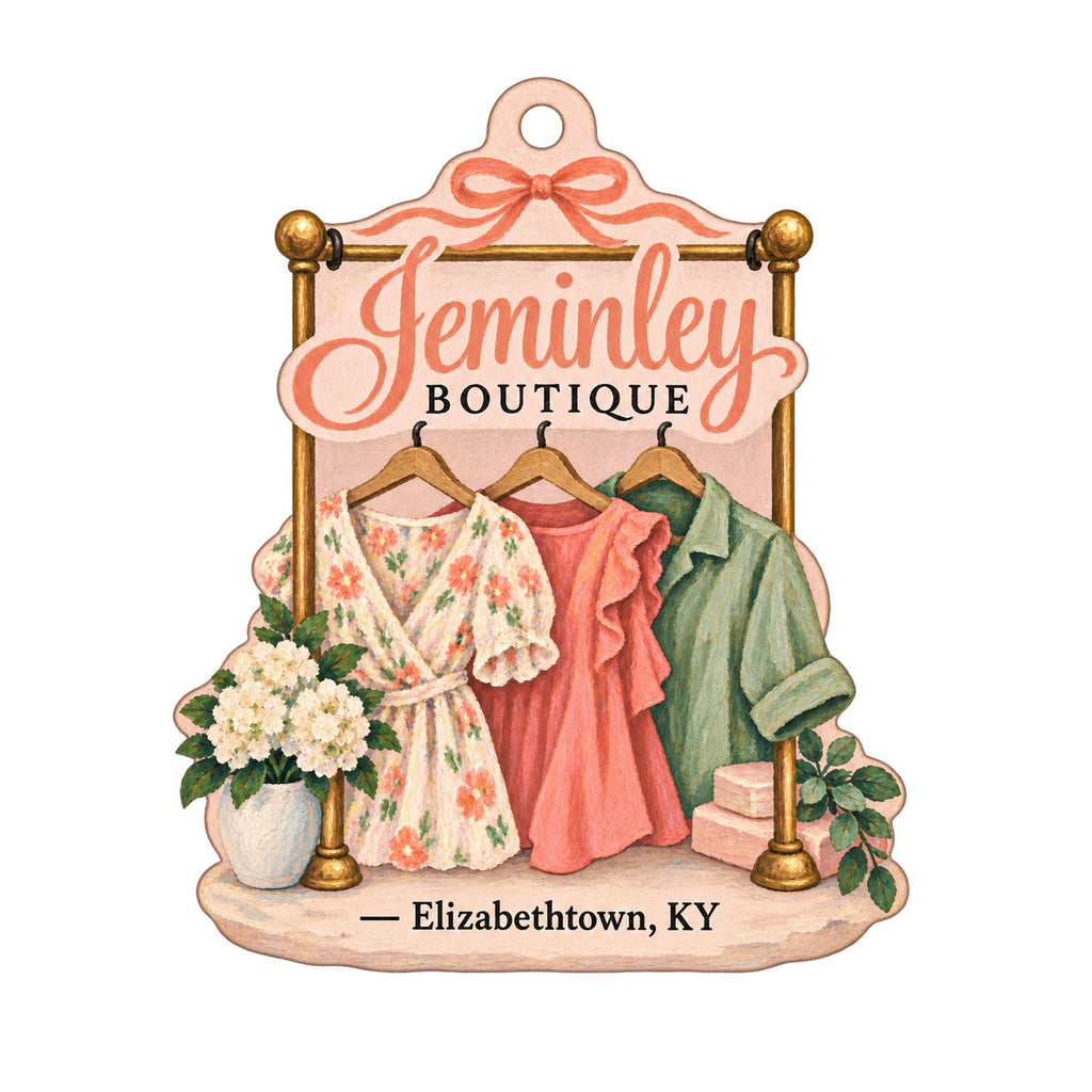 Jeminley Boutique Logo custom wood ornament OC1361 on white
