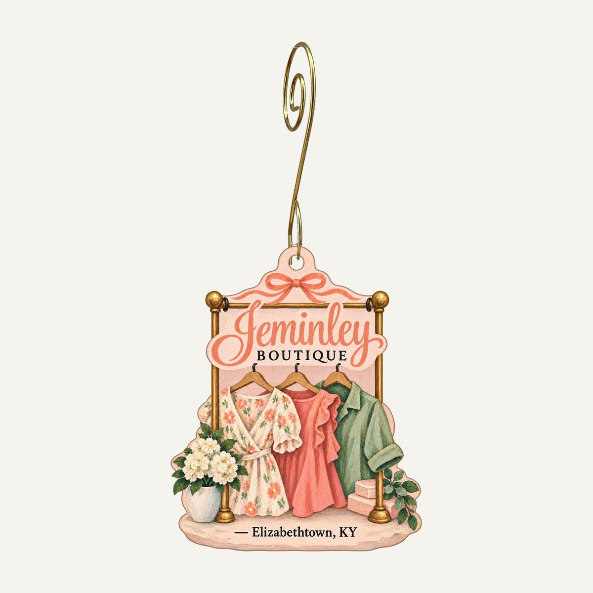 Jeminley Boutique Logo custom wood ornament OC1361 hanging on hook