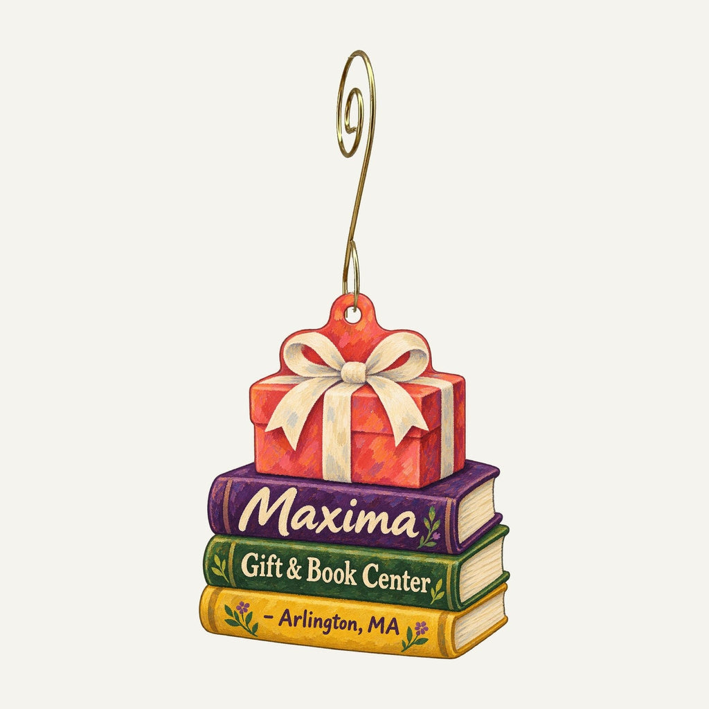Maxima Gift and Book Center Logo custom wood ornament OC1370 hanging on hook