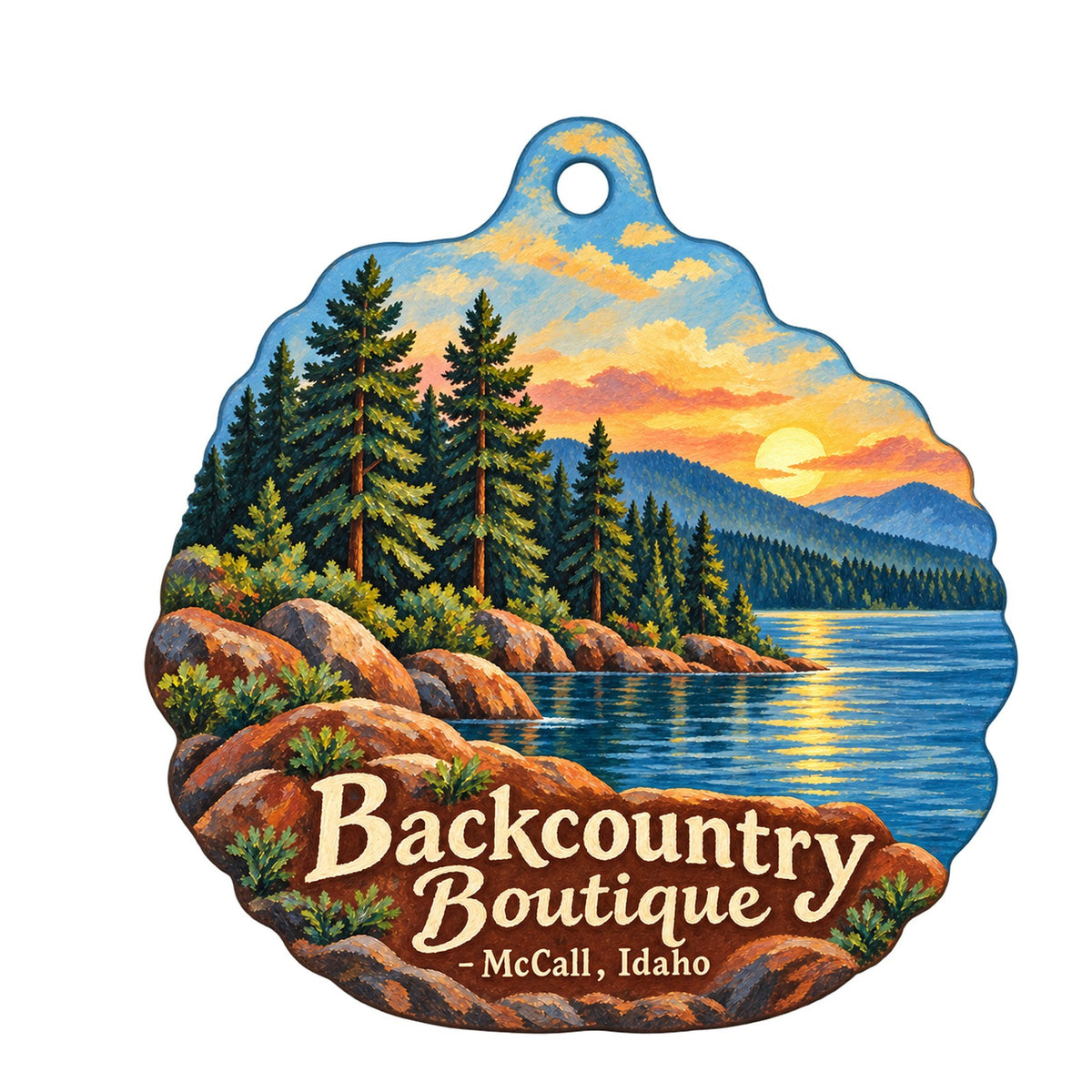 Backcountry Boutique Logo custom wood ornament OC1373 on white