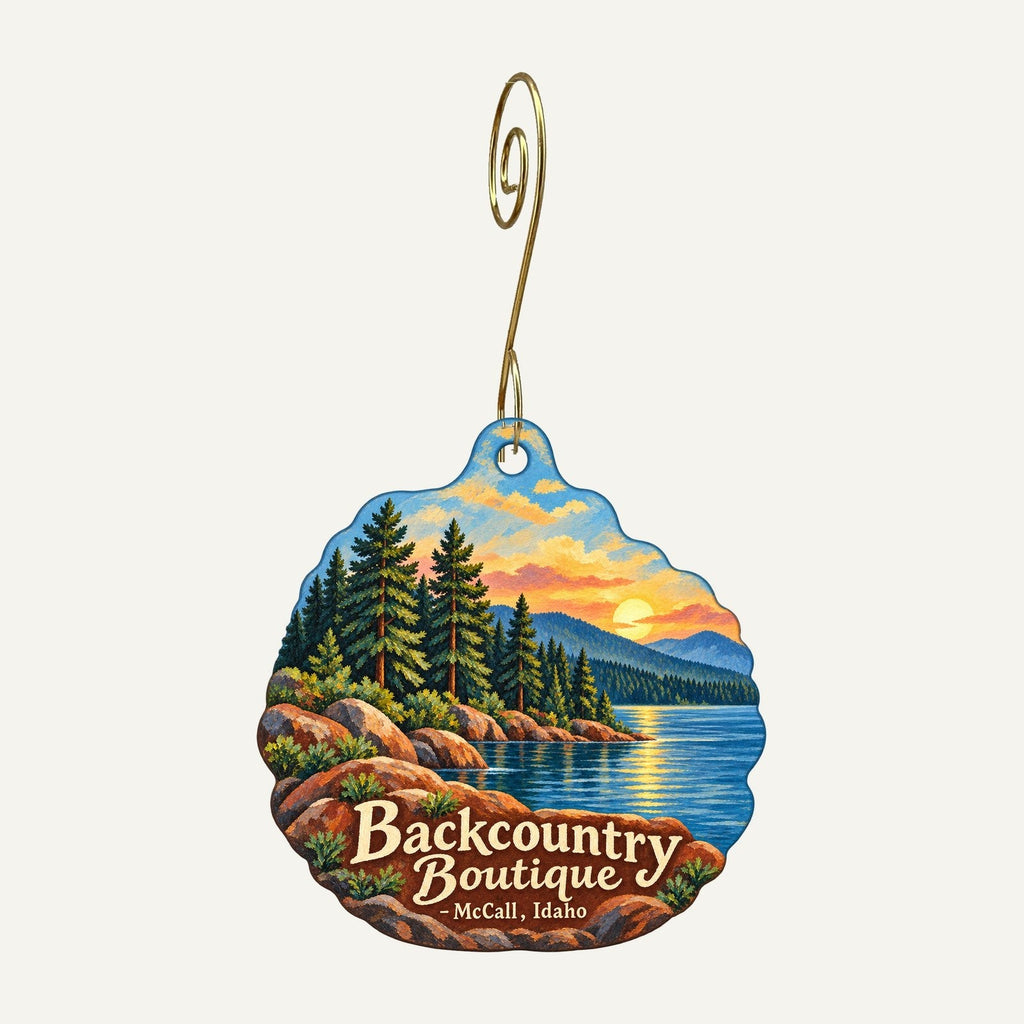 Backcountry Boutique Logo custom wood ornament OC1373 hanging on hook