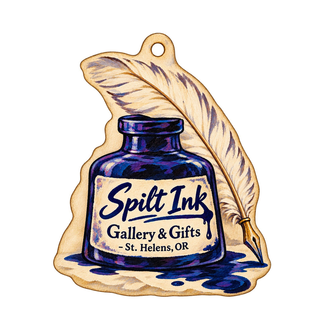 Spilt Ink Gallery & Gifts Logo custom wood ornament OC1376 on white