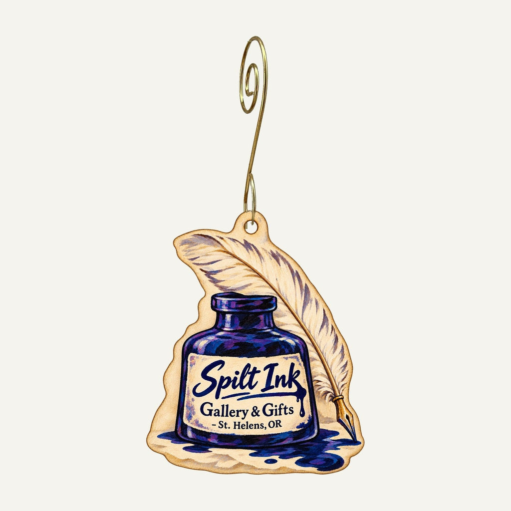 Spilt Ink Gallery & Gifts Logo custom wood ornament OC1376 hanging on hook