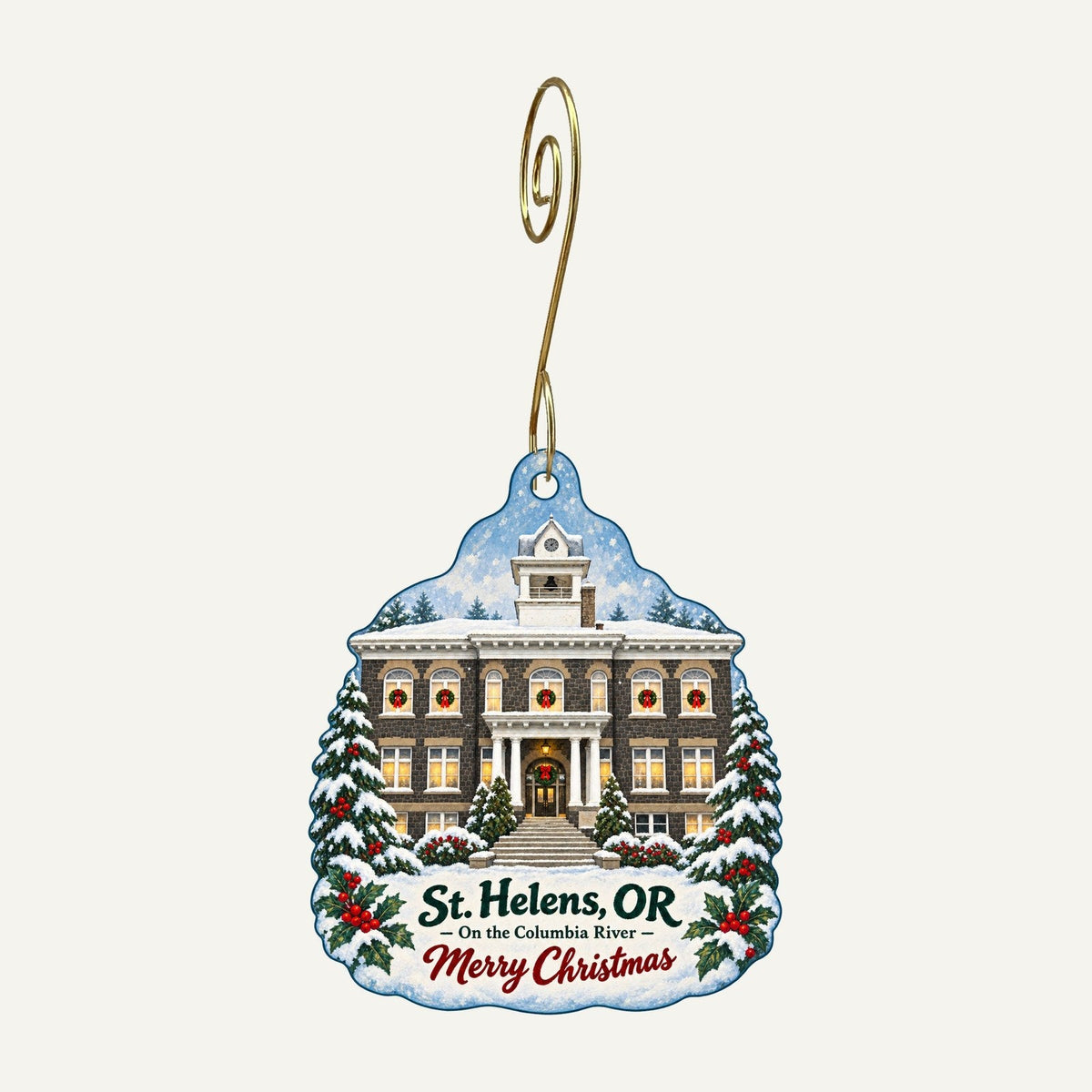 Spilt Ink Gallery & Gifts Christmas custom wood ornament OC1377 hanging on hook
