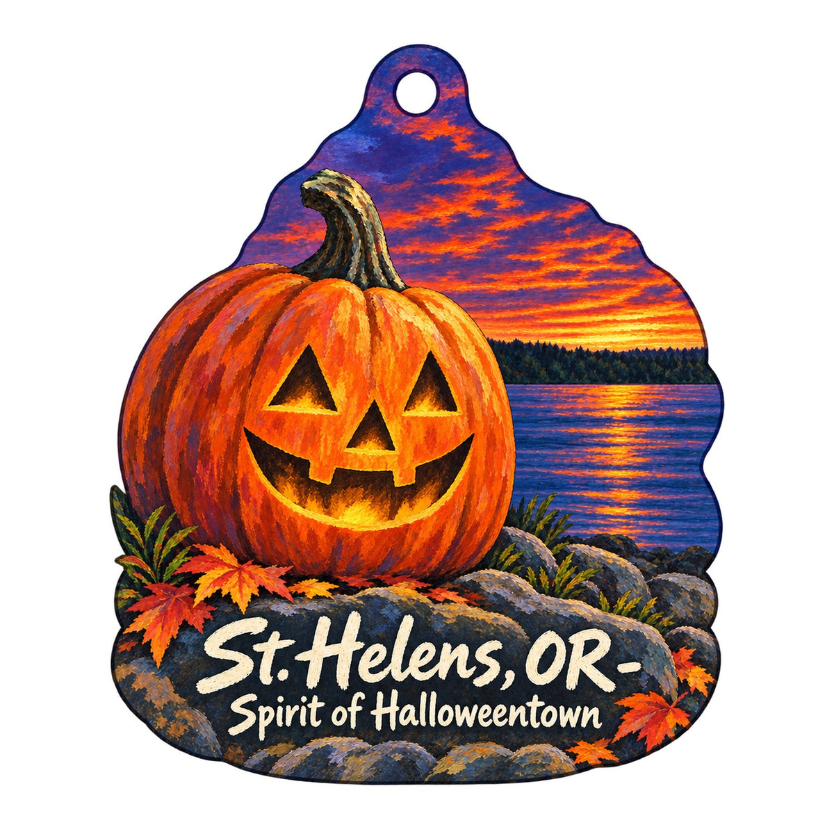 Spilt Ink Gallery & Gifts Town Icon custom wood ornament OC1378 on white