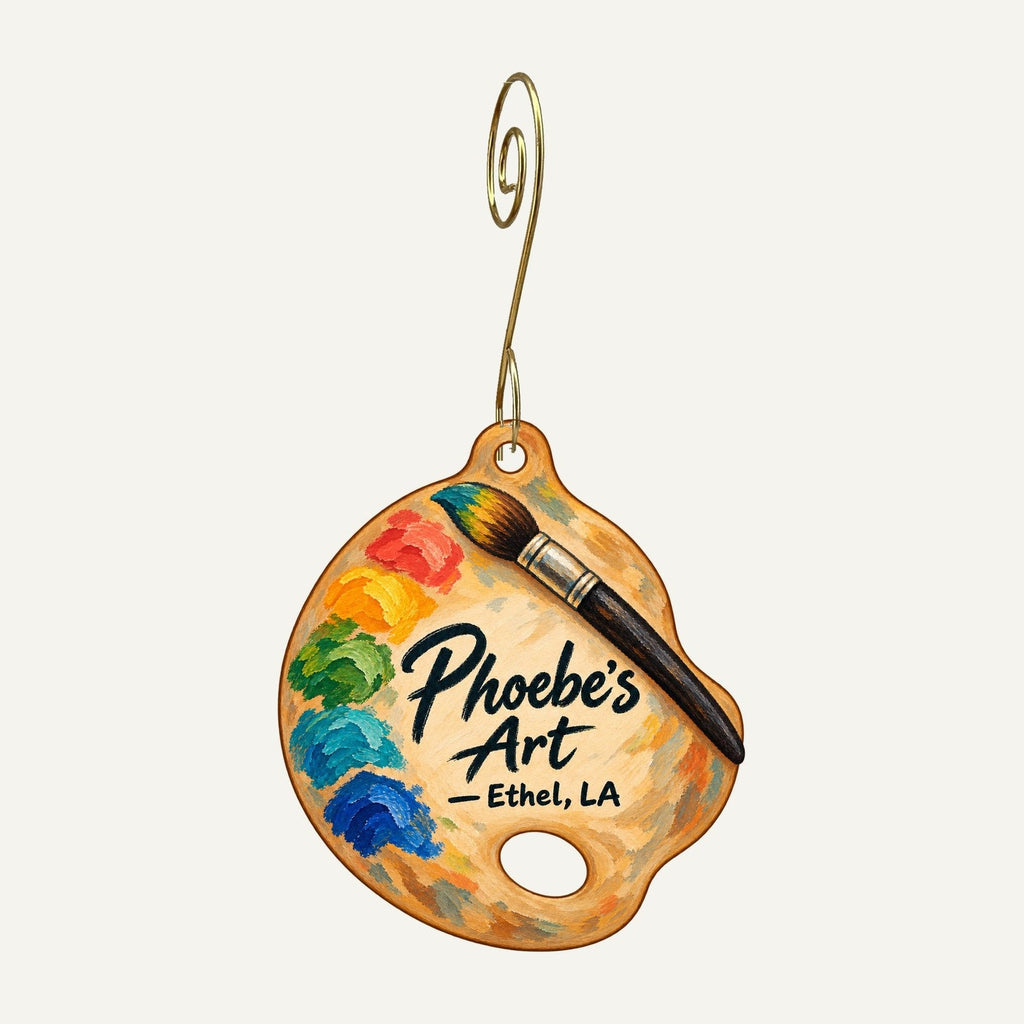 Phoebe's Art Logo custom wood ornament OC1379 hanging on hook