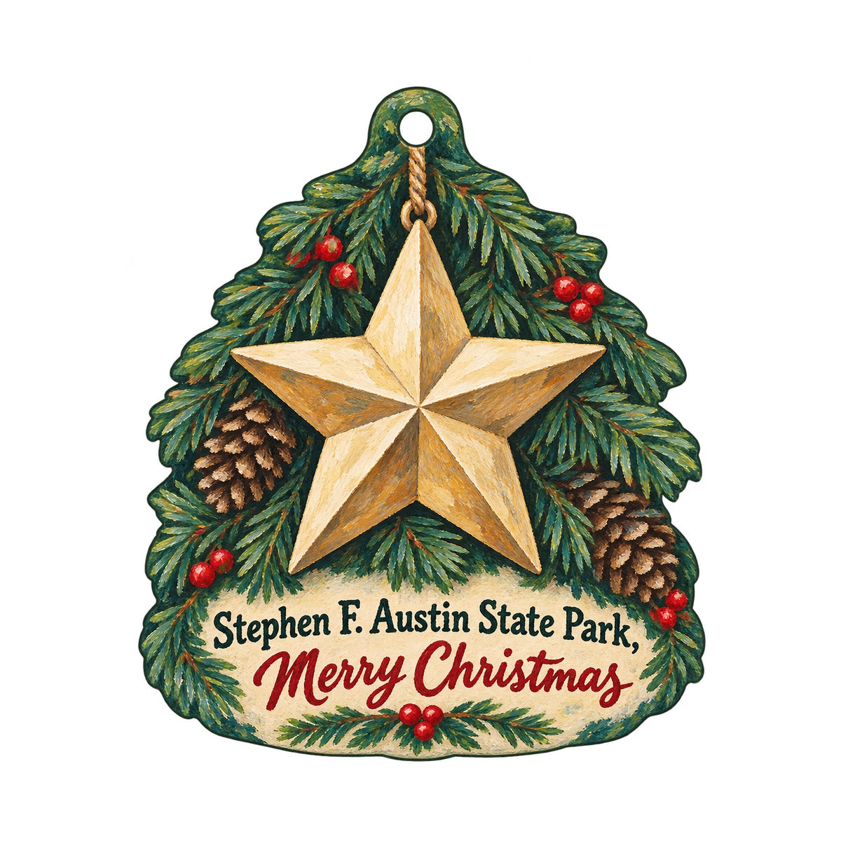 Stephen F. Austin State Park Christmas custom wood ornament OC1383 on white