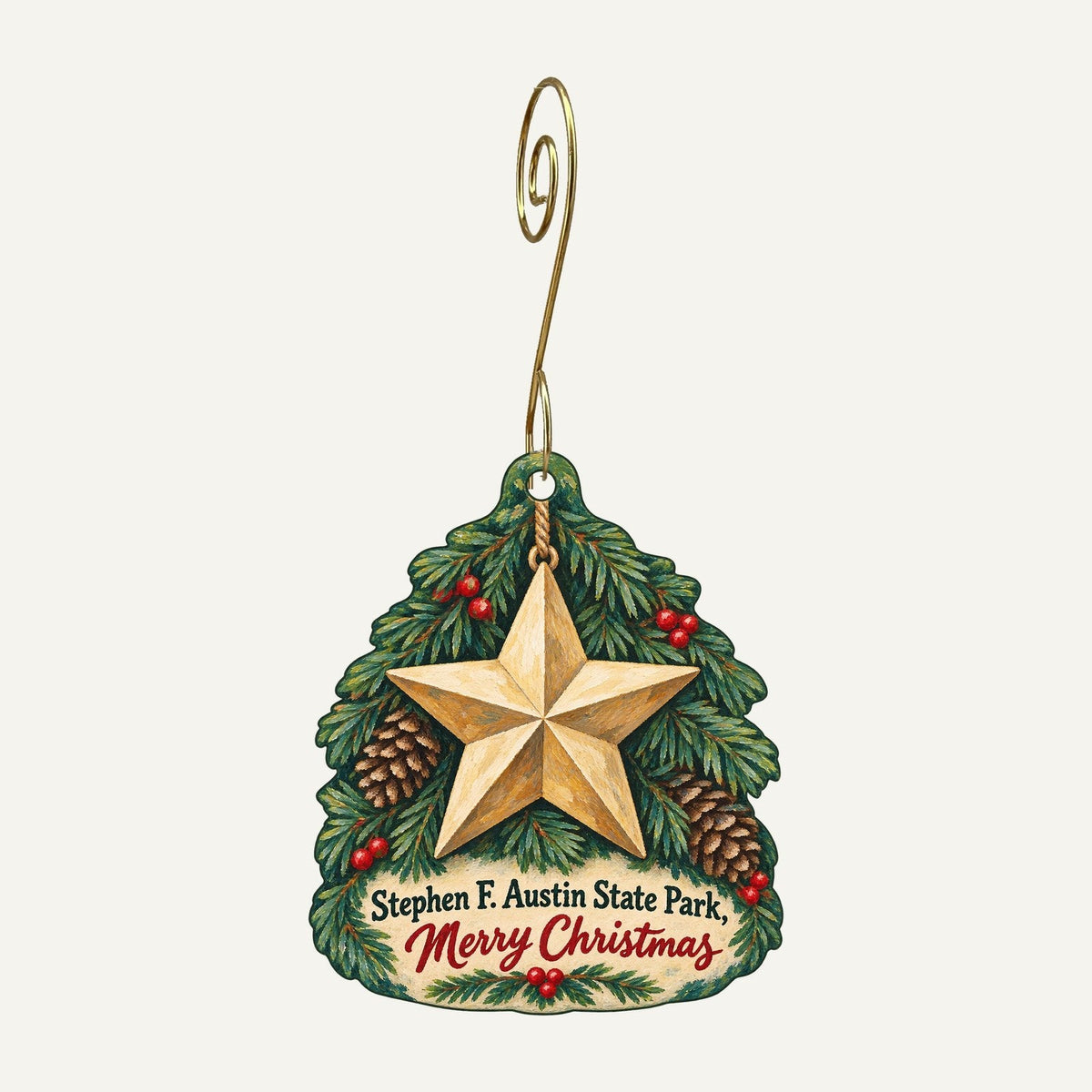 Stephen F. Austin State Park Christmas custom wood ornament OC1383 hanging on hook