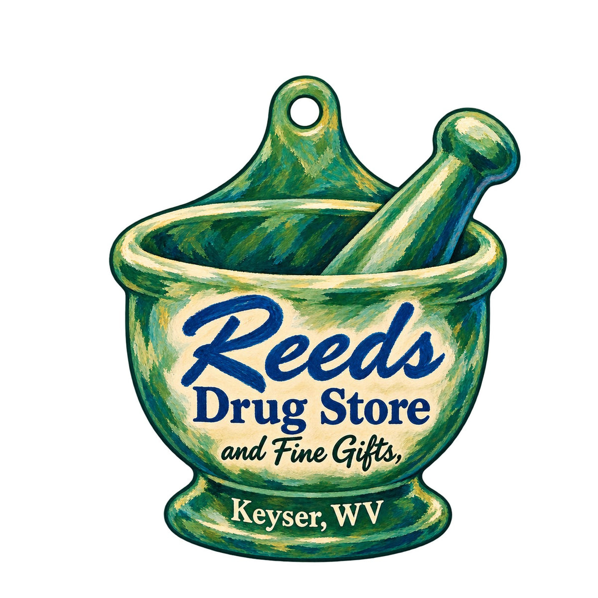 Reeds Drug Store and Fine Gifts Logo custom wood ornament OC1385 on white