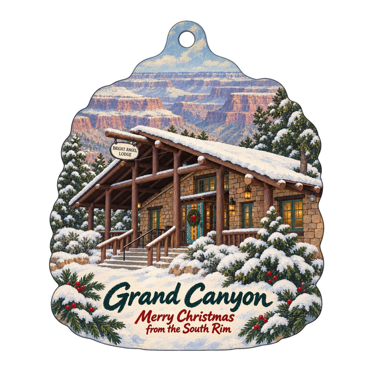 Bright Angel Gift Store Christmas custom wood ornament OC138 on white